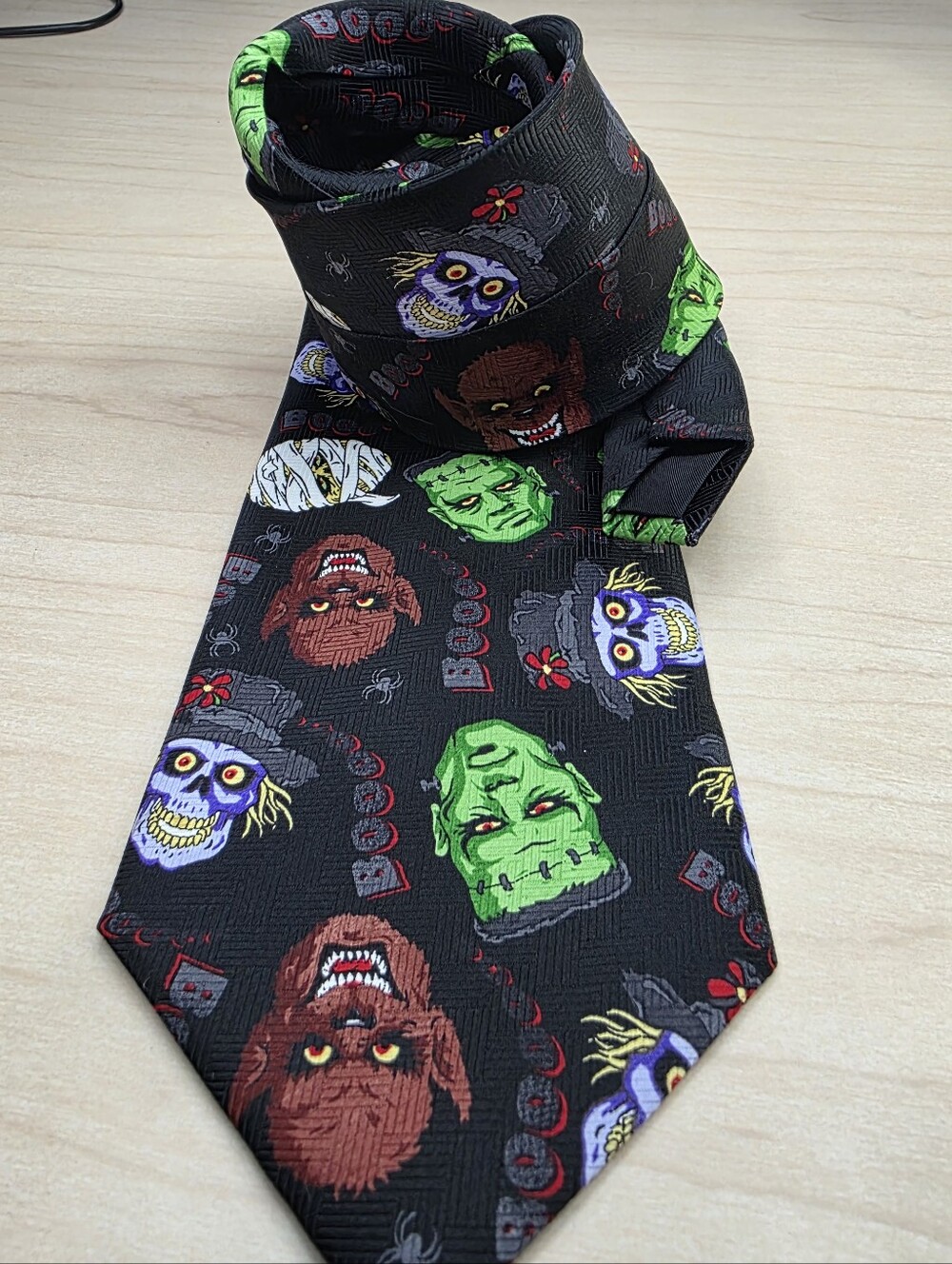 Addiction Men's Necktie Tie Polyester Movie Monsters Mummy Wolfman Frankenstein